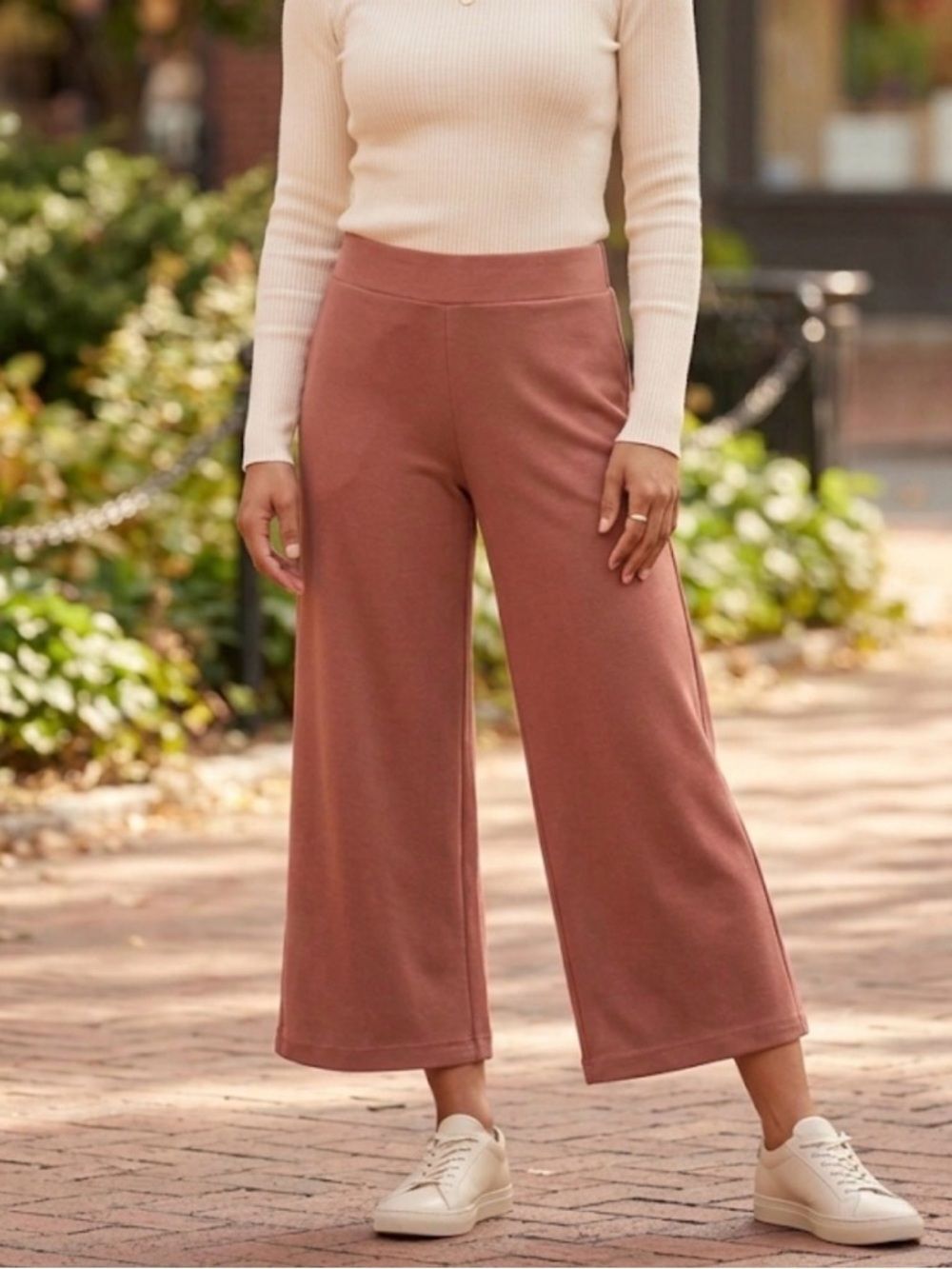 LOFT Dusty Terracota Women’s Wide-Leg Pull-On Crop Knit Pants Size SP